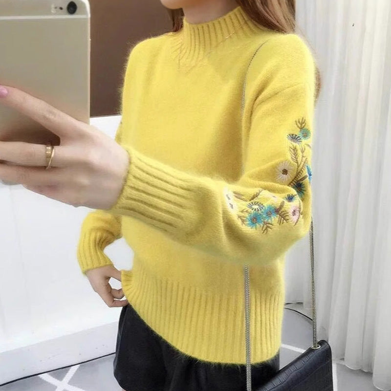 Kašmira pletené kupls jämperis ar teulu izšuvumu-LV