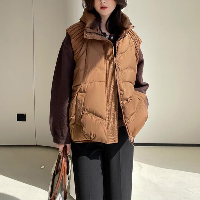 Dámska kačacia páperová pletená bunda bez rukávov-GR