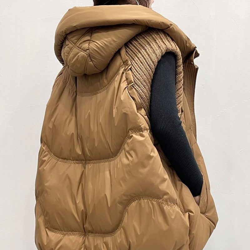 Dámska kačacia páperová pletená bunda bez rukávov-GR