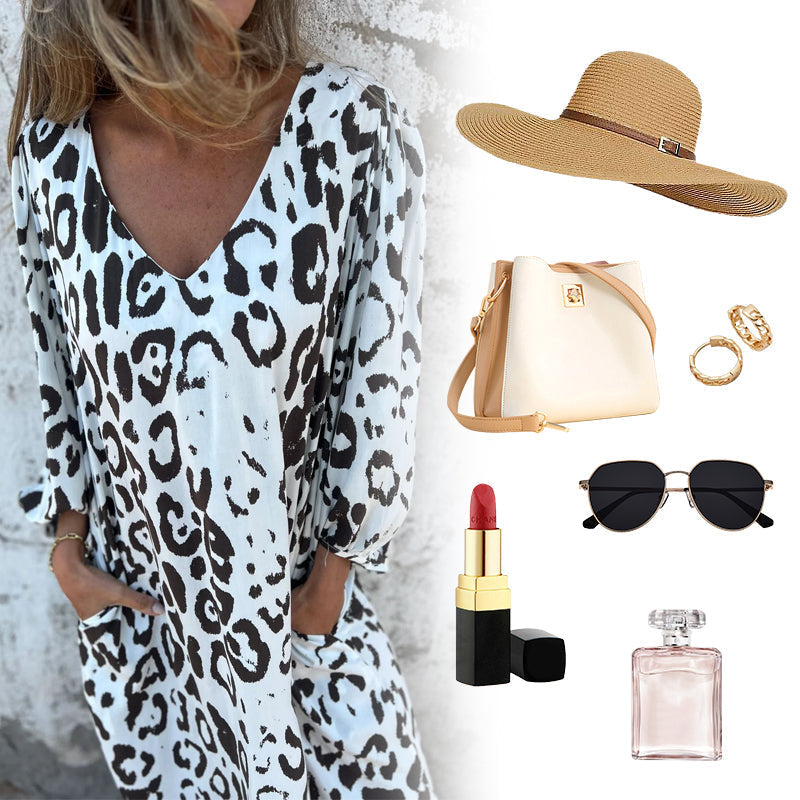 Gėlėta dress su V formos iškirpte ir kökkomis-LT