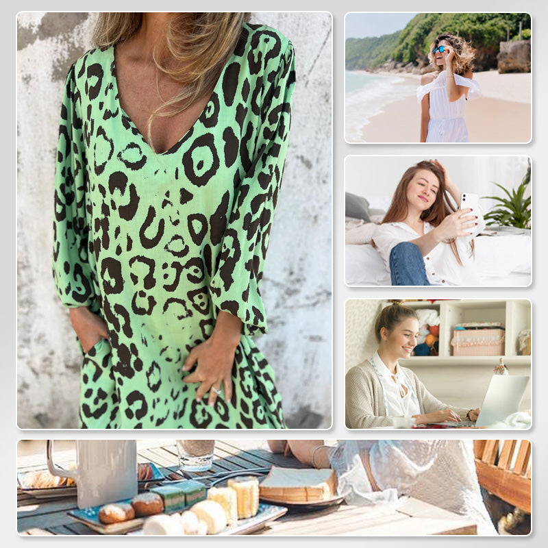 Gėlėta dress su V formos iškirpte ir kökkomis-LT