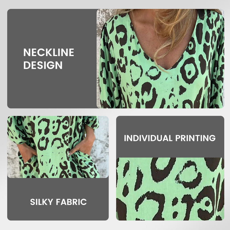 Gėlėta dress su V formos iškirpte ir kökkomis-LT