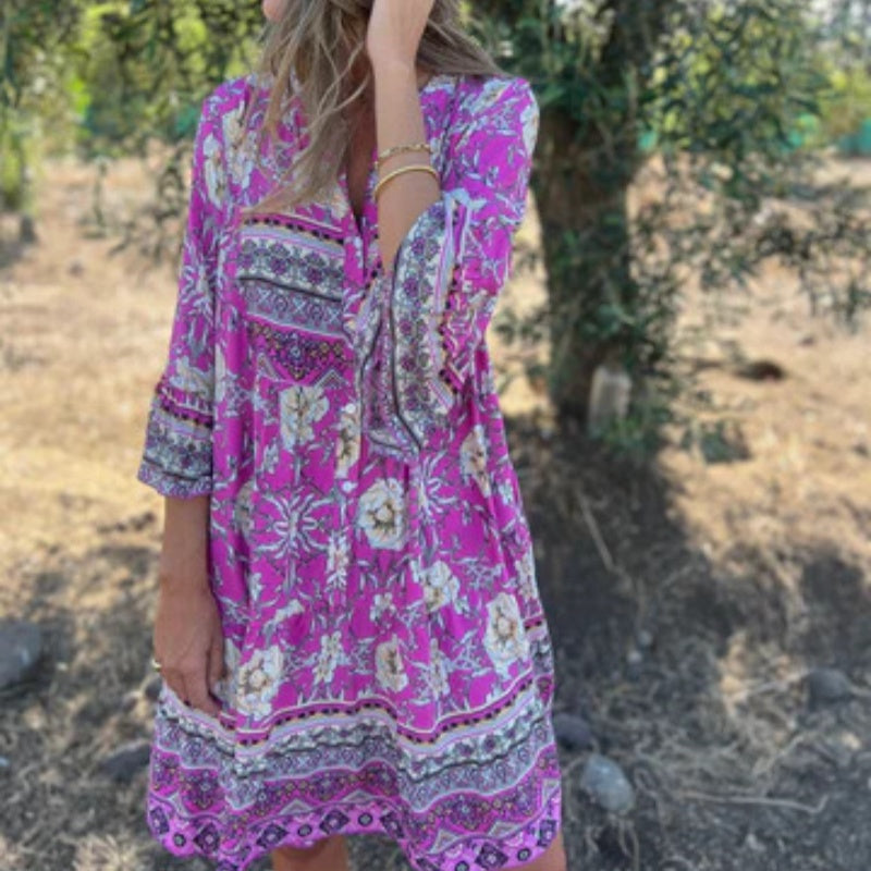 🌸Καθημερινό φόρεμα με κουμπιά και φλοράλ V-ντεκολτέ σε σχήμα V-SK