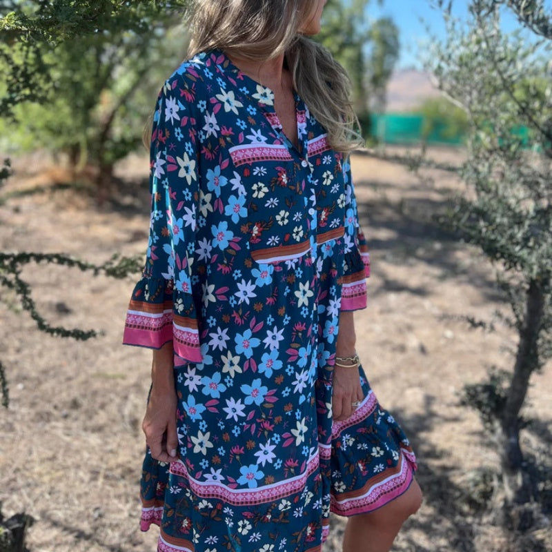 🌸Καθημερινό φόρεμα με κουμπιά και φλοράλ V-ντεκολτέ σε σχήμα V-SK