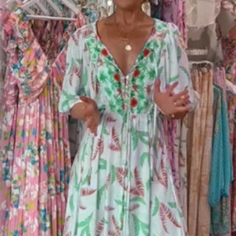 Modna damska sukienka maxi z paskiem i dekoltem w szpic-LT