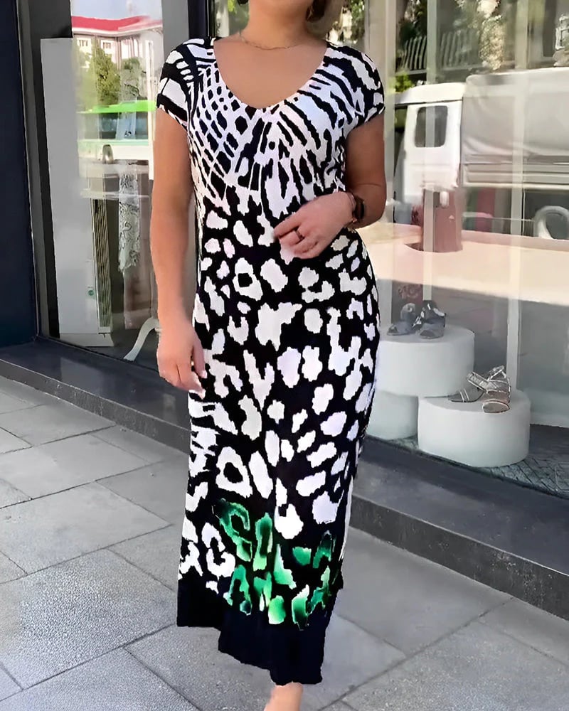 Ležérne šaty s krátkym rukávom s potlačou-SK