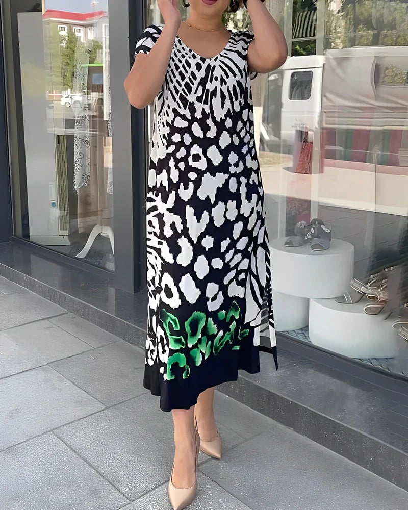 Įprasta suknelė trumpomis rankovėmis marginta-LT