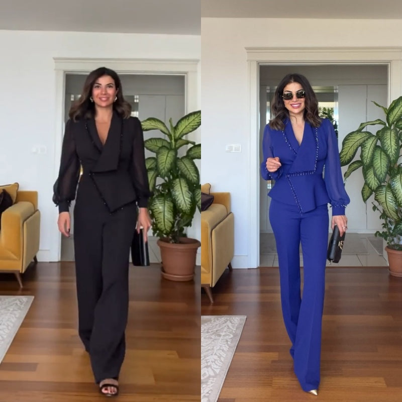 Conjunto de pantalón y pantalón de malla de pierna ancha para mujer-ES