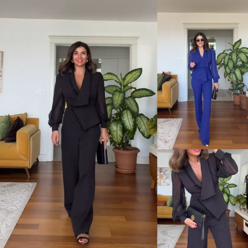 Conjunto de pantalón y pantalón de malla de pierna ancha para mujer-ES