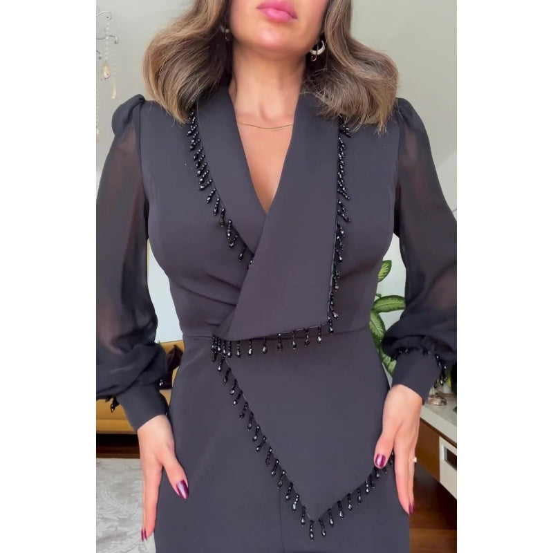 Conjunto de pantalón y pantalón de malla de pierna ancha para mujer-ES