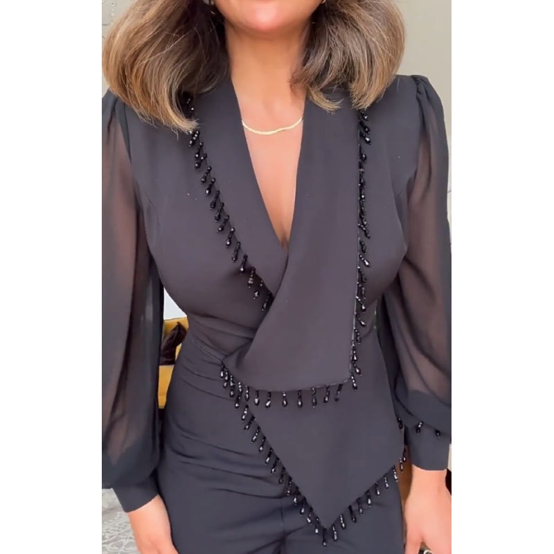 Moteriškų tinklinių plačių kelnių ir kelnių rinkinys-LT