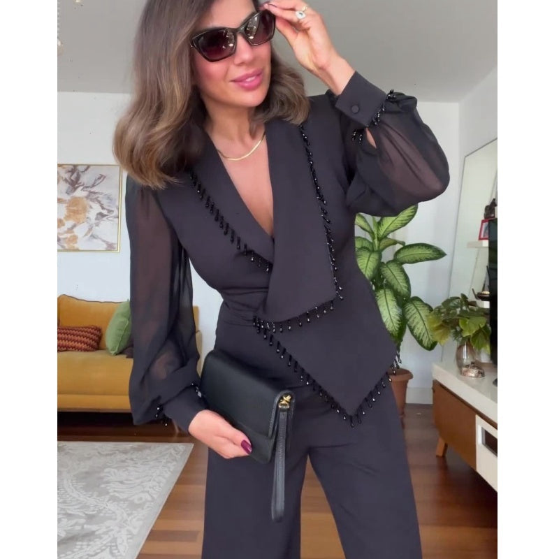 Dámska súprava širokých sieťovaných nohavíc a nohavíc-SK