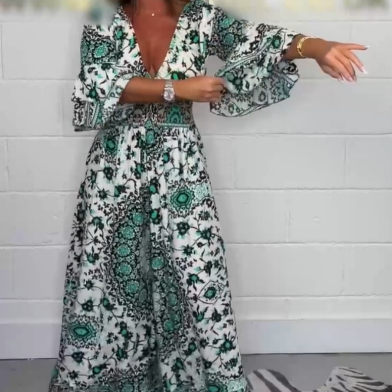 S-5XL🥰Γυναικεία ολόσωμη φόρμα με στάμπα και V λαιμόκοψη-GR