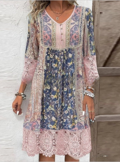 💃Vintažinio stiliaus marginta suknelė su nėriniais-LT