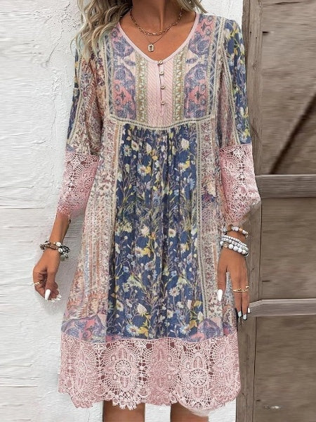 💃Vintažinio stiliaus marginta suknelė su nėriniais-LT