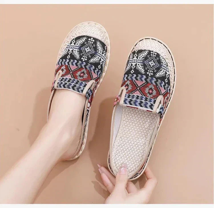 Παντόφλες από λινό που αναπνέουν με κορδέλα-GR