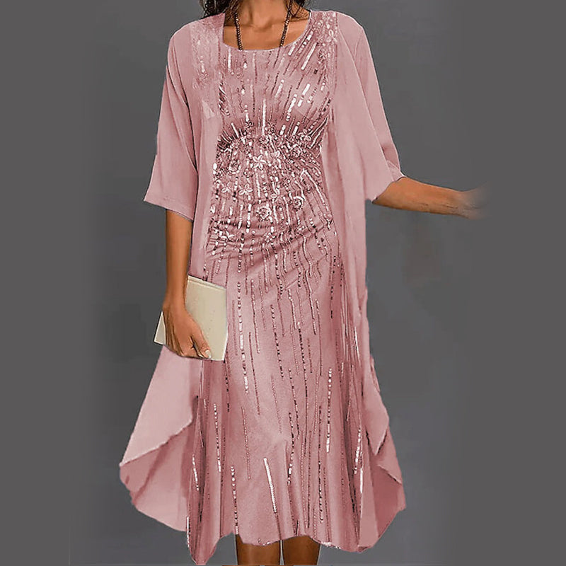 Elegantiškas 2 dalių komplektas: palaidinė pusrankovėmis + suknelė-LT