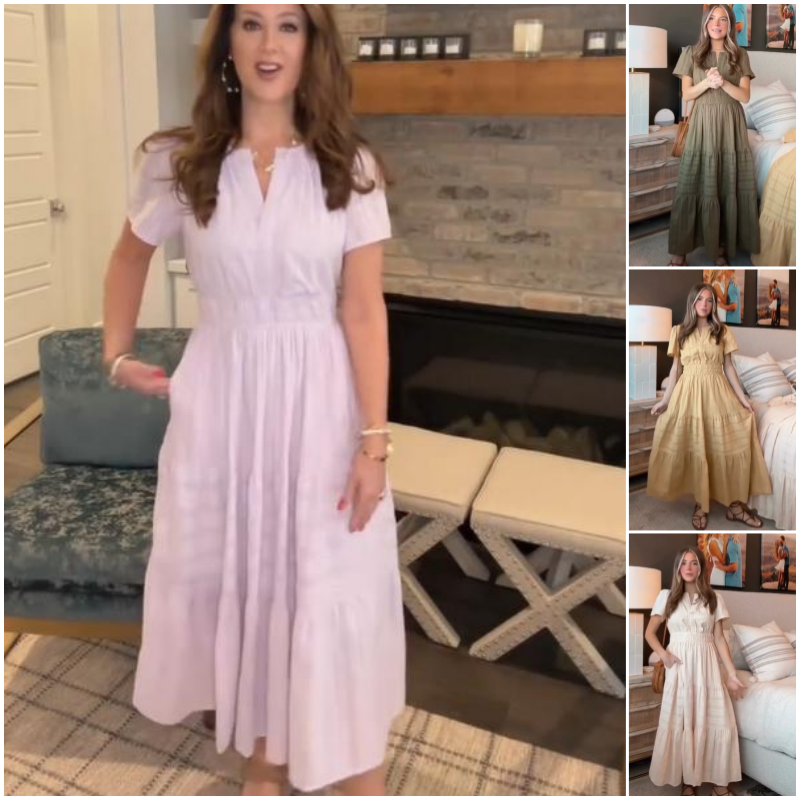 🔥👗Φόρεμα από βαμβακερό βολάν σε μονόχρωμο χρώμα-GR