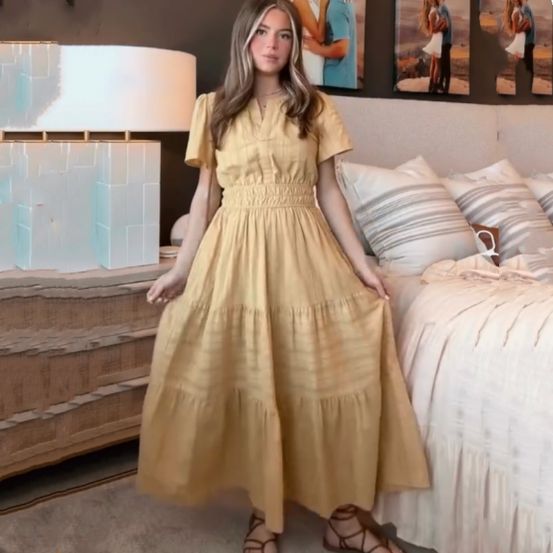 🔥👗Φόρεμα από βαμβακερό βολάν σε μονόχρωμο χρώμα-GR