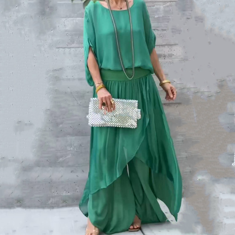 Laisvos viršaus ir plačios šifoninės kelnės, 2 dalių komplektas-LT