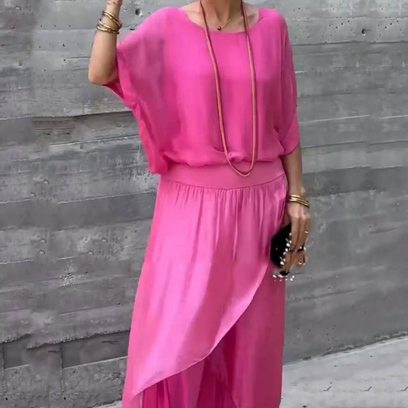 Voľný top a široké šifónové nohavice, 2-dielna súprava-SK