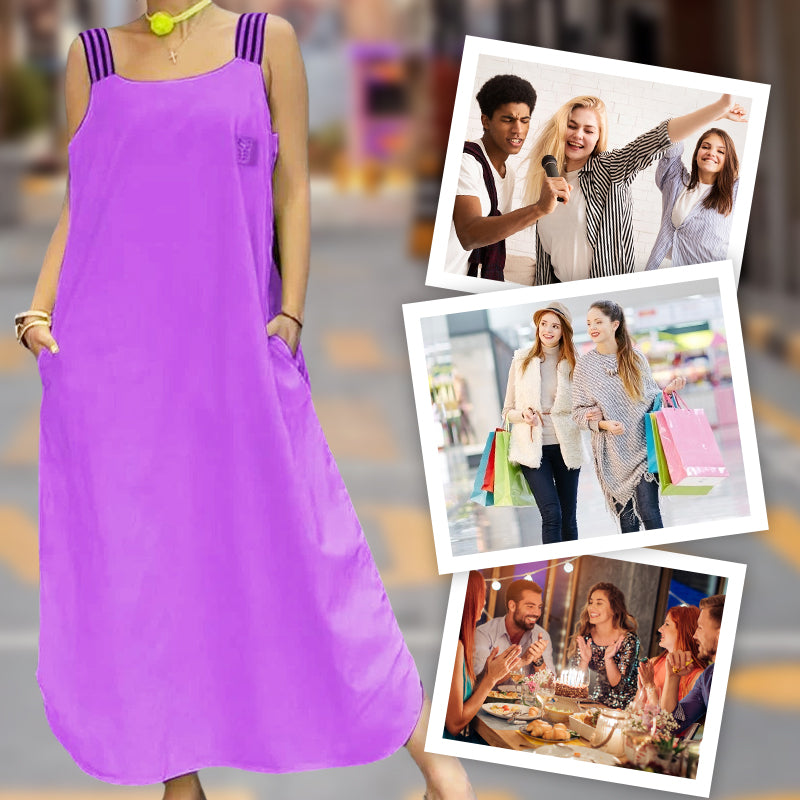 Plati maksi suknelė su dirželiais ir kišenėmis-LT