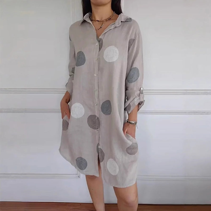 Košeľové šaty nadmernej veľkosti s vreckami a bodkovanou potlačou-SK