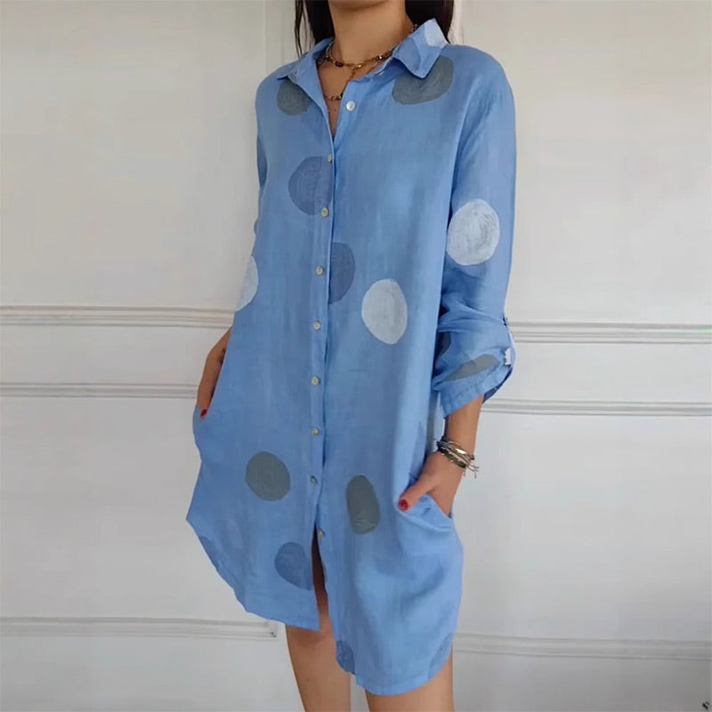 Košeľové šaty nadmernej veľkosti s vreckami a bodkovanou potlačou-SK