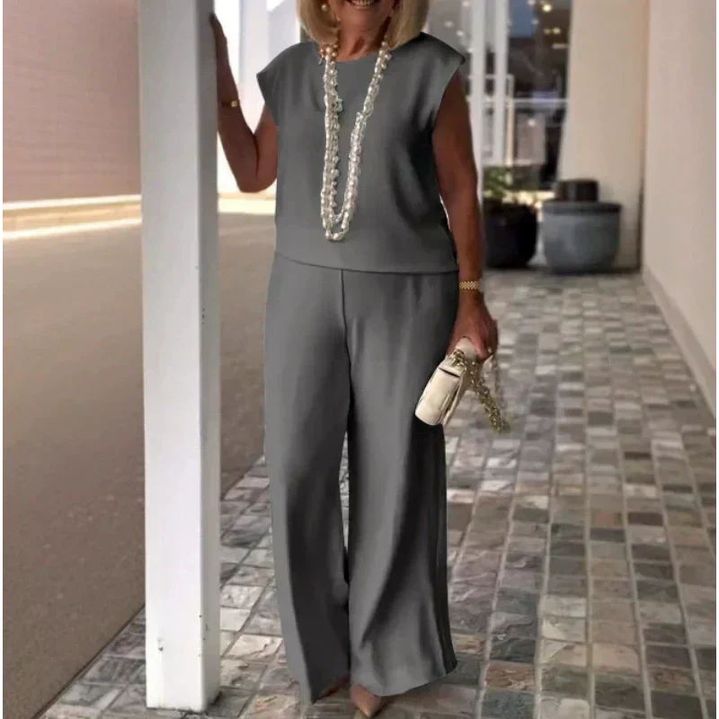 💖Γυναικείο αμάνικο πουκάμισο και βαμβακερό λινό παντελόνι-GR