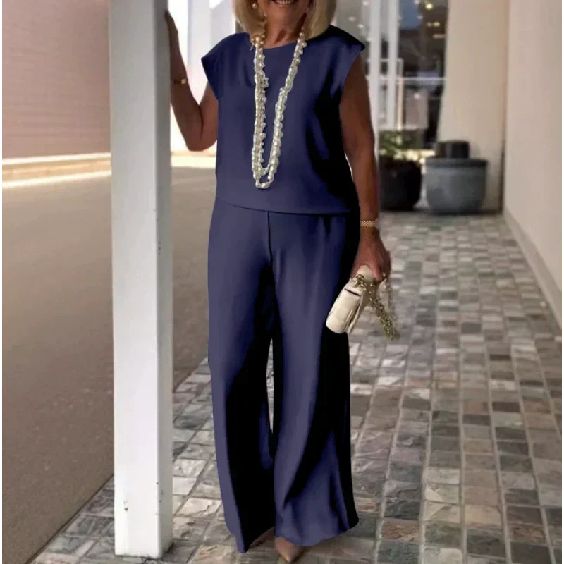 💖Γυναικείο αμάνικο πουκάμισο και βαμβακερό λινό παντελόνι-GR