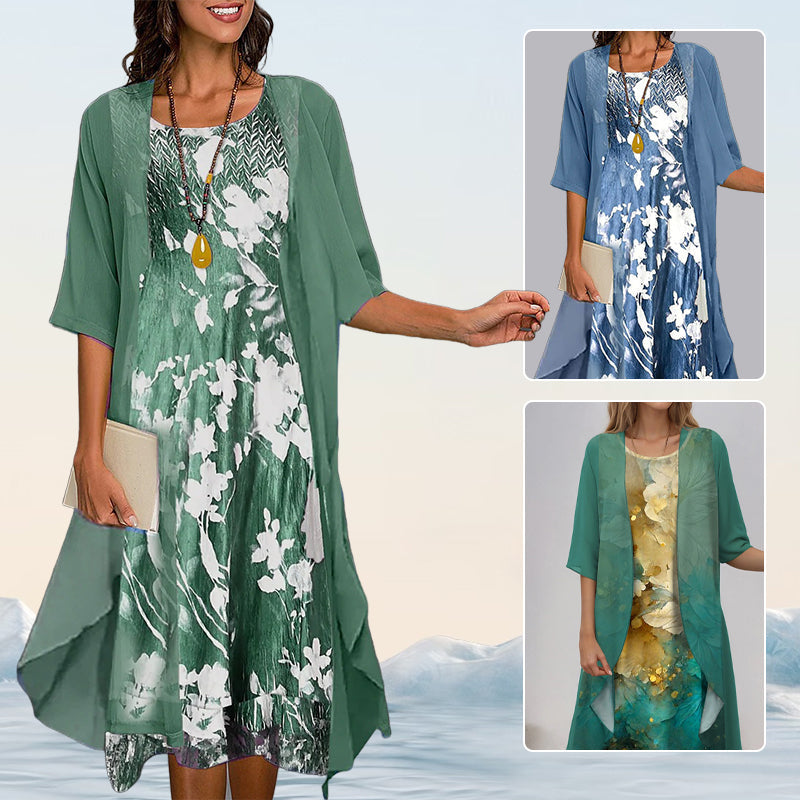 🔥👗Κομψά φορέματα από σιφόν σε δύο κομμάτια με λουλούδια - LT