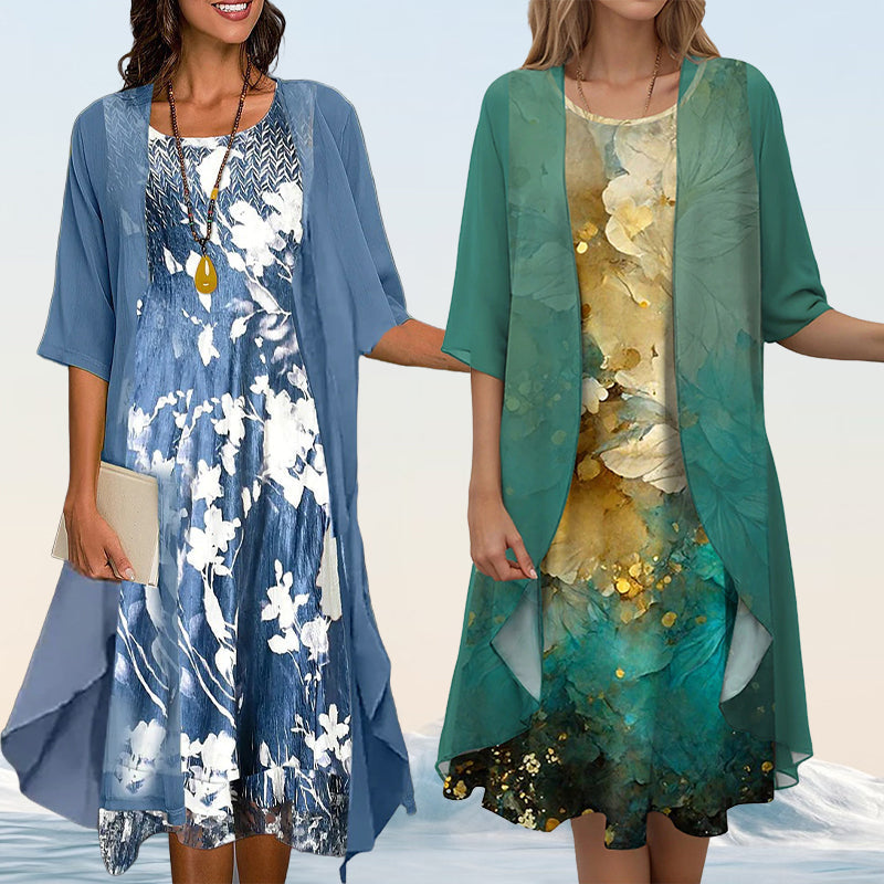 🔥👗Κομψά φορέματα από σιφόν με λουλούδια σε δύο κομμάτια-GR