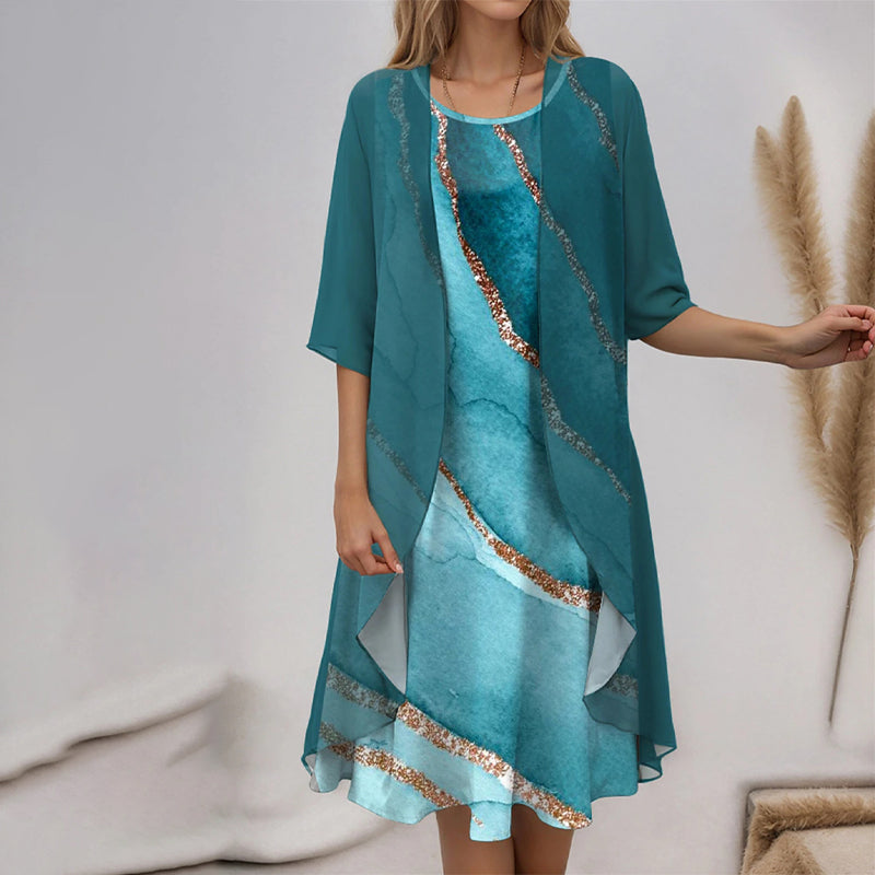 🔥👗Κομψά φορέματα από σιφόν σε δύο κομμάτια με λουλούδια - LT