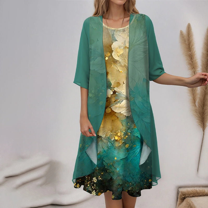 🔥👗Κομψά φορέματα από σιφόν με λουλούδια σε δύο κομμάτια-GR