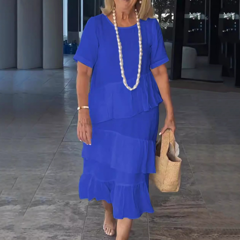 💖Γυναικείο πλισέ φόρεμα με στρογγυλή λαιμόκοψη-GR