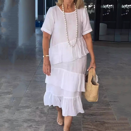 💖Γυναικείο πλισέ φόρεμα με στρογγυλή λαιμόκοψη-GR