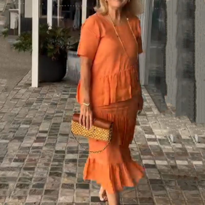 💖Γυναικείο πλισέ φόρεμα με στρογγυλή λαιμόκοψη-GR