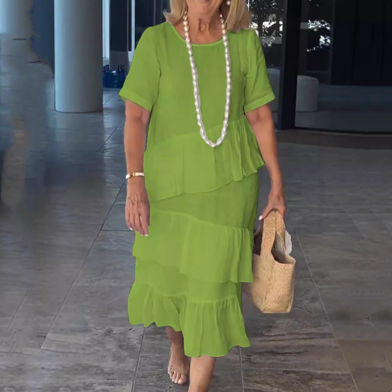 💖Γυναικείο πλισέ φόρεμα με στρογγυλή λαιμόκοψη-GR