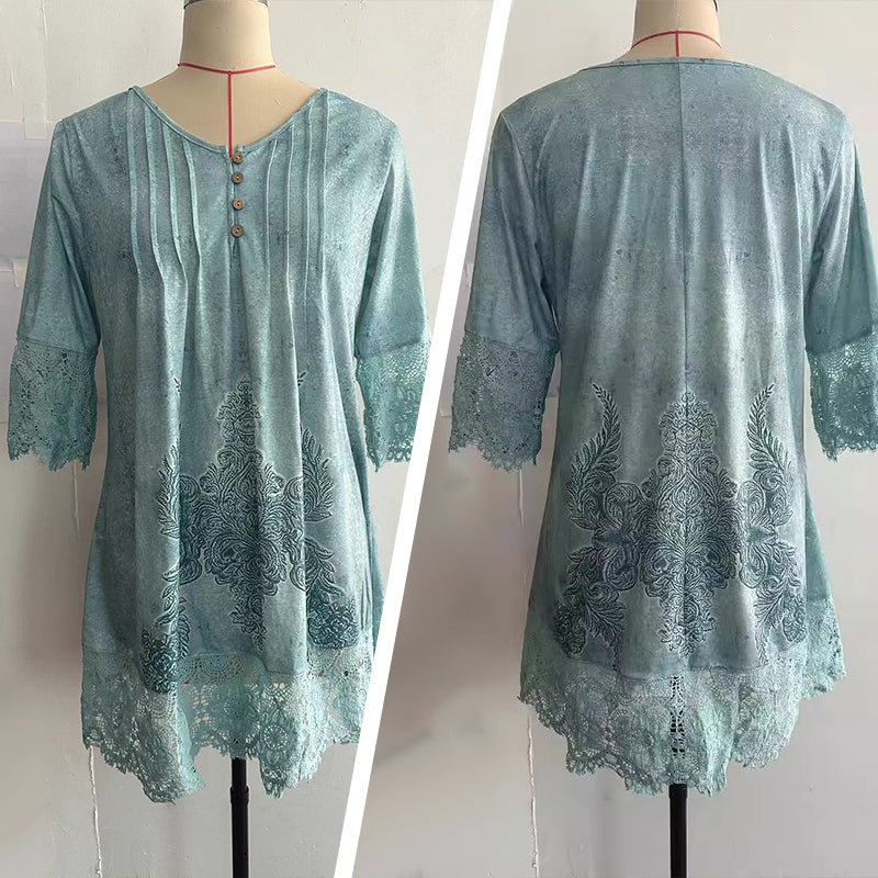 Elegantiška moteriška nėriniuota suknelė pusinėmis rankovėmis ir gilia iškirpte-LT