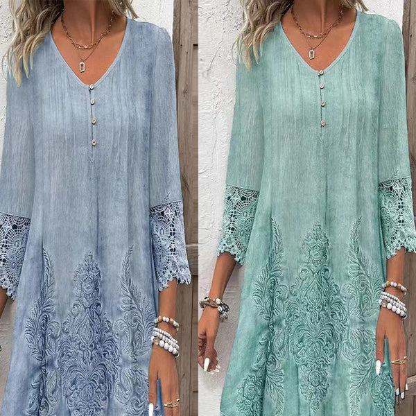 Elegantné dámske čipkované šaty s polovičnými rukávmi a hlbokým výstrihom-SK