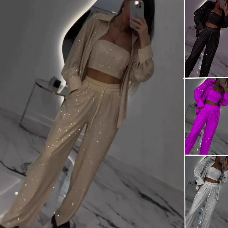 Nuostabus švarkas, jaukus pamušalas ir plačios kelnės (3 dalių)-LT