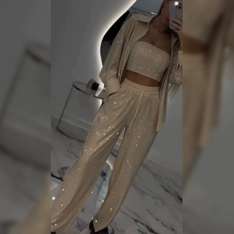 Nuostabus švarkas, jaukus pamušalas ir plačios kelnės (3 dalių)-LT