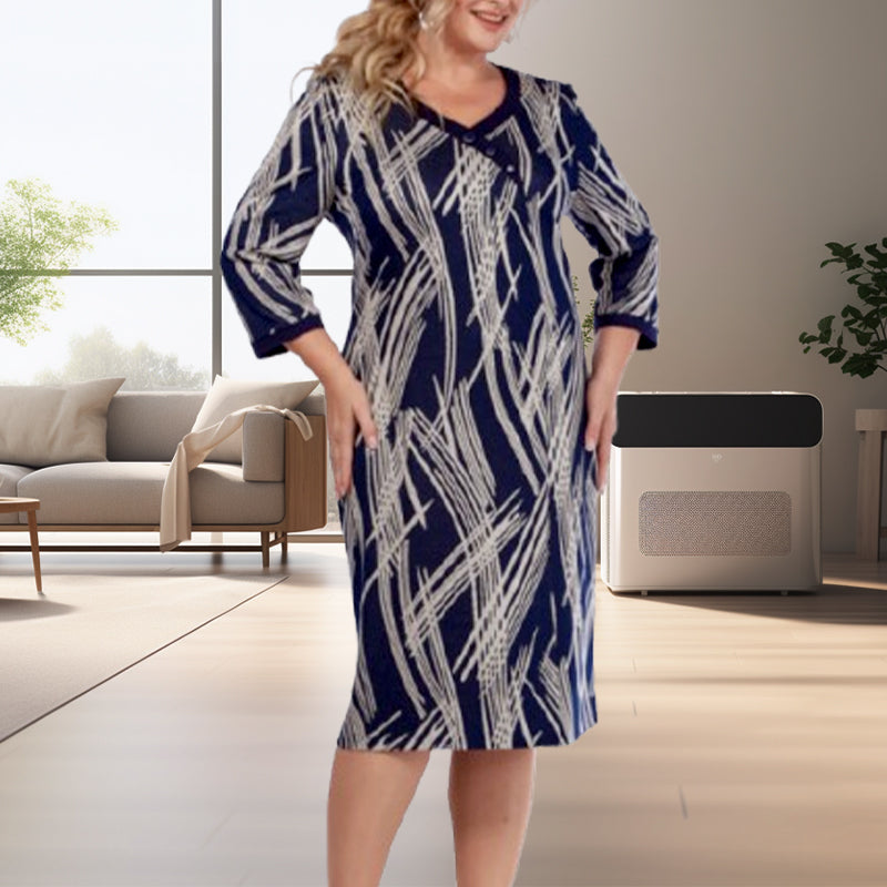 🌸Κομψά γυναικεία φορέματα με αφηρημένα μοτίβα και επτά μανίκια-GR