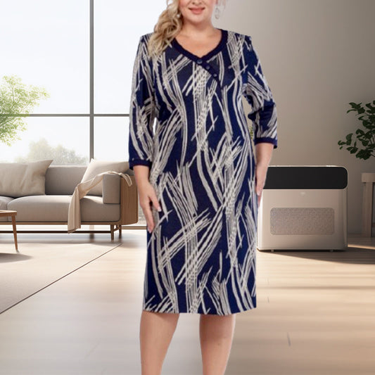 🌸Elegantiškos moteriškos suknelės su abstrakčiais raštais ir septyniomis rankovėmis-LT