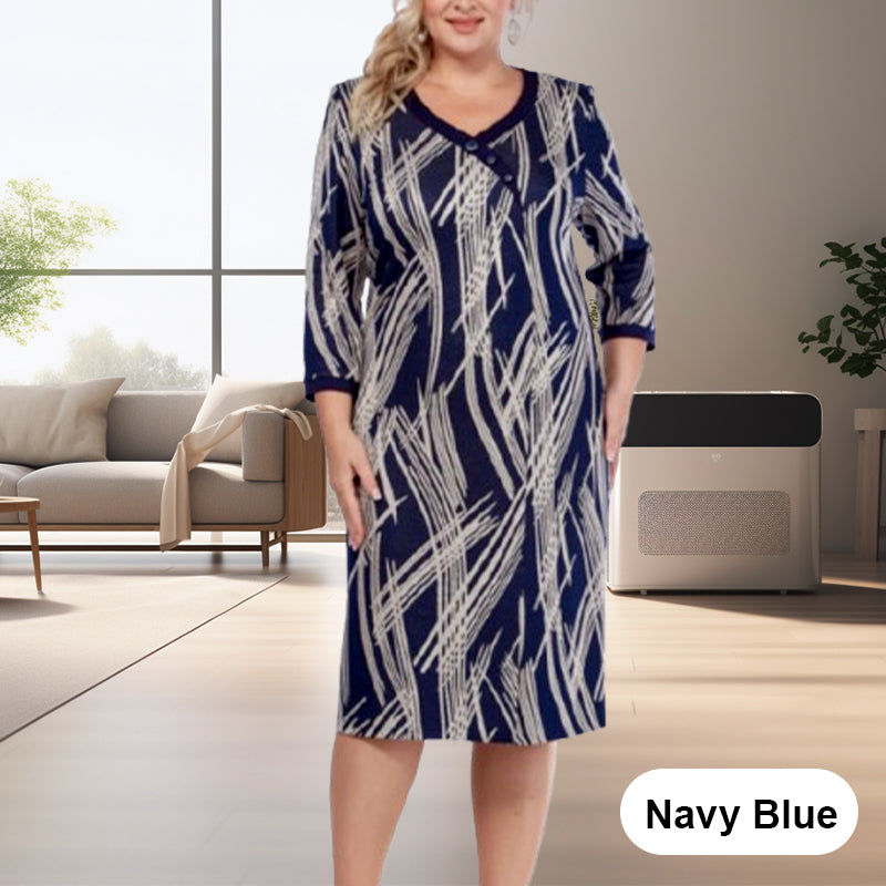 🌸Κομψά γυναικεία φορέματα με αφηρημένα μοτίβα και επτά μανίκια-GR