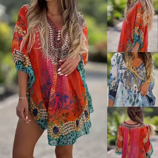 [S-5XL]🥰České voľné asymetrické šaty s výstrihom do V-SK