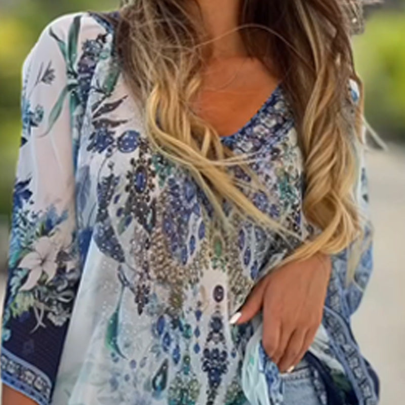 [S-5XL]🥰Čekiška laisva asimetriška suknelė V formos iškirpte-LT