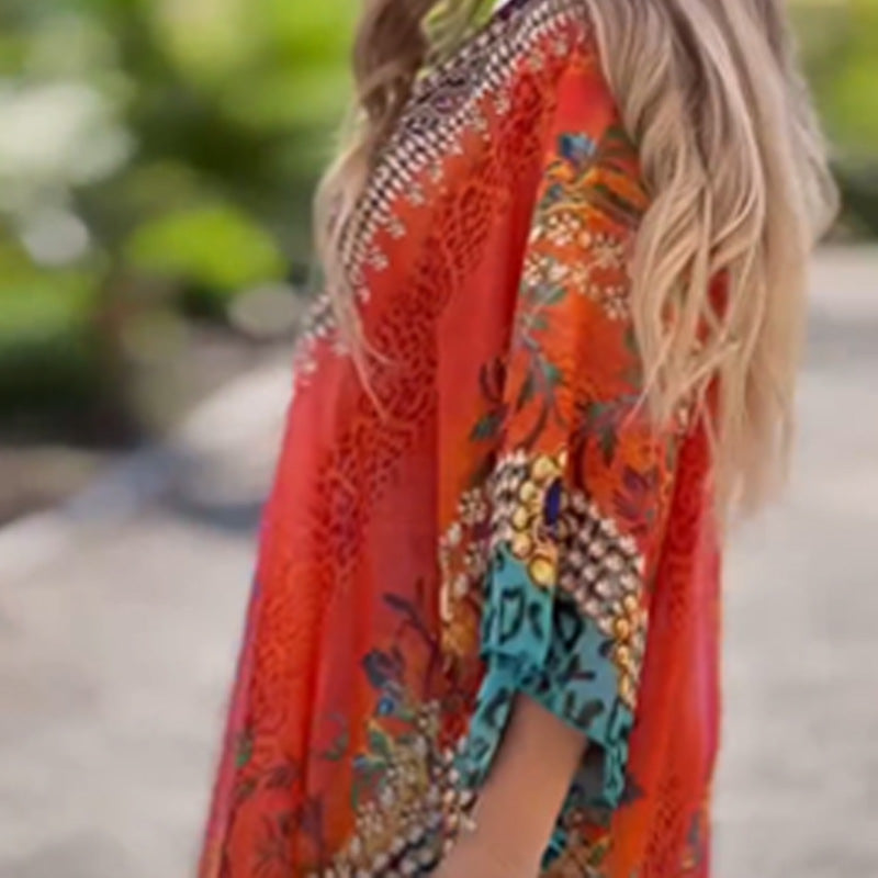 [S-5XL]🥰Čekiška laisva asimetriška suknelė V formos iškirpte-LT