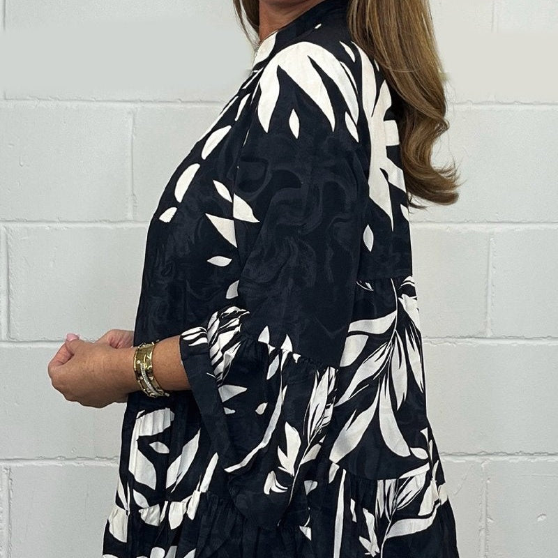 🌷V-výstrih s kvetinovým volánom na rukávoch s volánovým lemom-SK