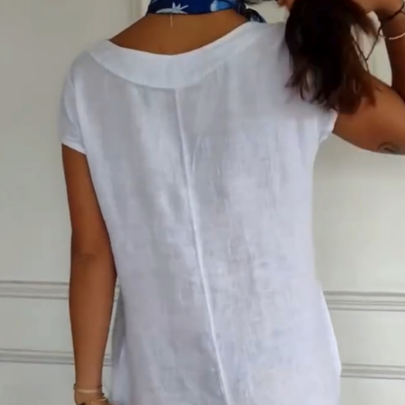 Nauja 2025 metais! 🔥Moteriška lininė suknelė apvalia iškirpte ir trumpomis rankovėmis-LT